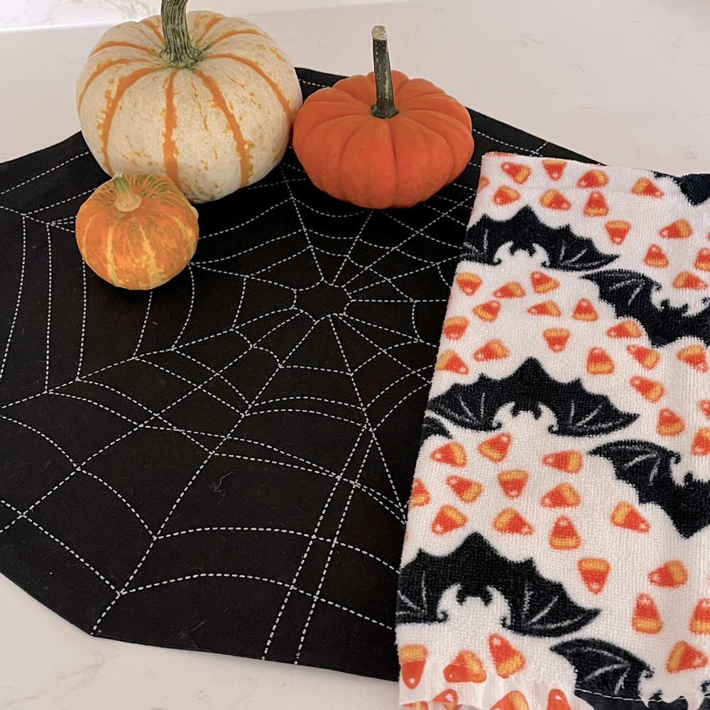 Halloween Decor Spiderweb Table Mat and Bat hand Towel
